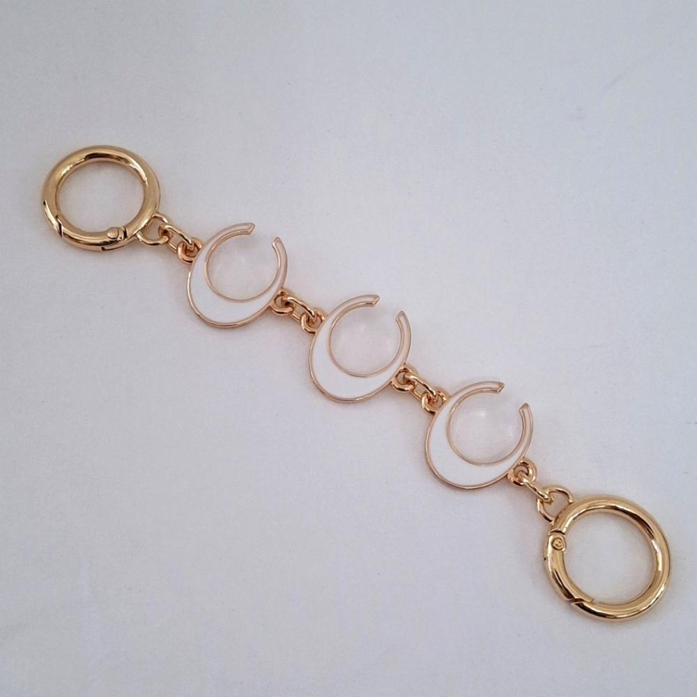 Gold Tone & White Enamel C Shape/Cresent Moon Handbag Strap Extender